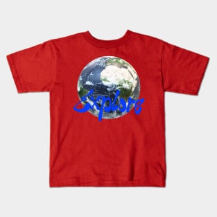 Explore Earth: Streetwear Design with Playful Blue Typography Kids T-Shirt